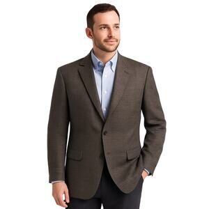 Men’s Wool Sport Coat 44S Brown/Charcoal Micro-Check, Woolmark
